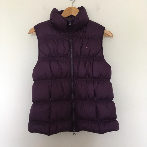 Tommy Hilfiger Womens Sz L Purple Down Quilted Puffer Vest Jacket Logo Flag - Picture 1 of 12